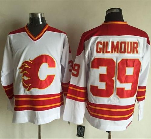 Flames #39 Doug Gilmour White CCM Throwback Stitched NHL Jersey - Click Image to Close